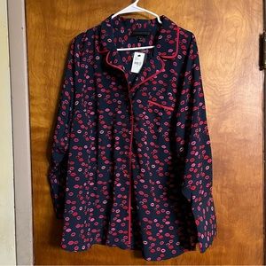Lane Bryant Women's 20 Lips Print Red Pink Button Up Pajama Blouse NWT